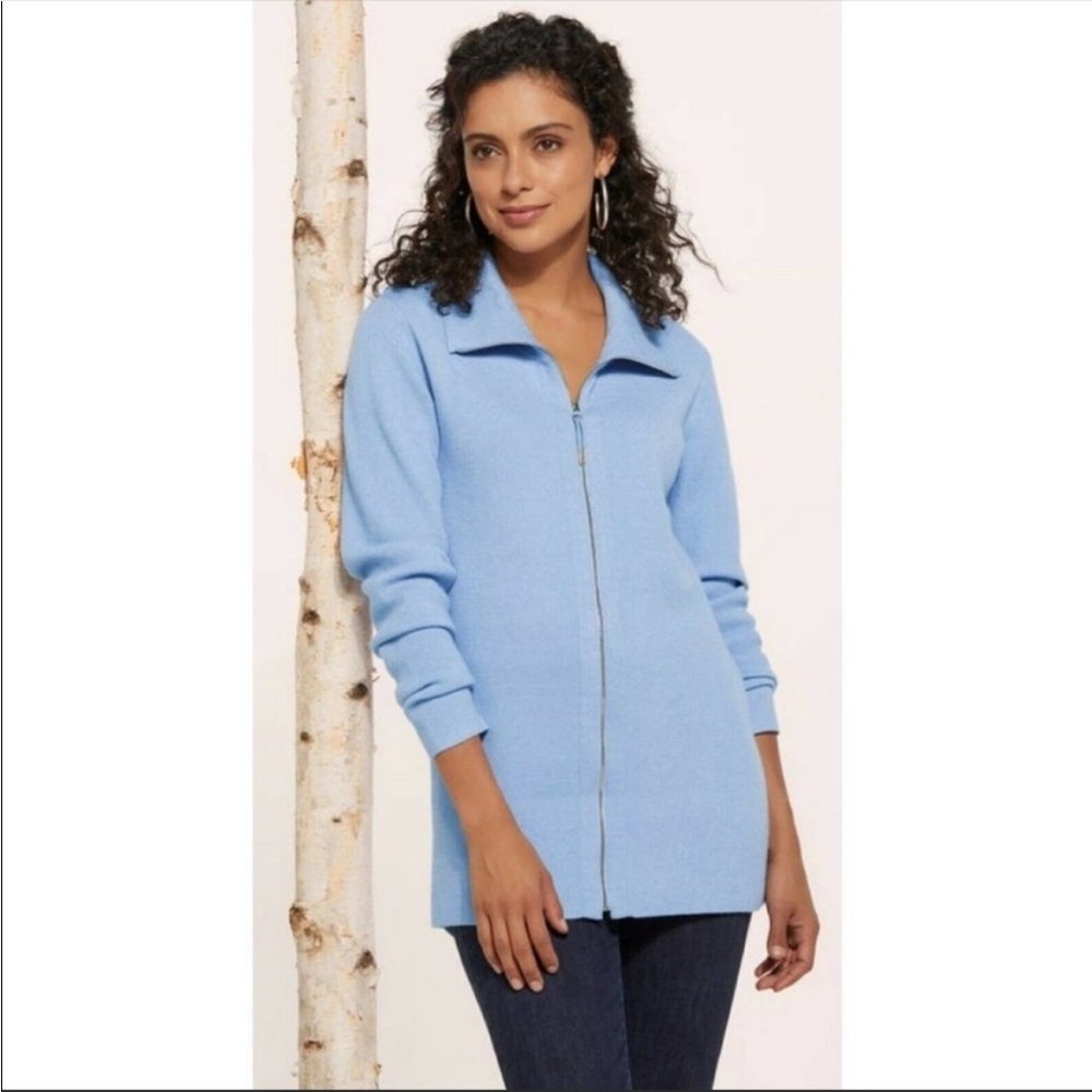 Soft Surroundings Baby Blue Zip Up Cardigan Sweater‎ Size Small